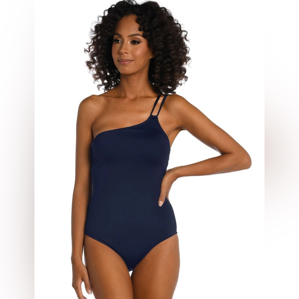 La Blanca Island Goddess Lace Back Indigo 1pc Swimsuit 8 NWT